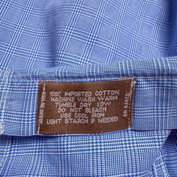 Gitman Bros Dress Shirt Mens 18 34 Blue Plaid Business Casual Preppy Wedding - Picture 9 of 12